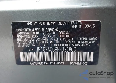 2015 Subaru Impreza 2.0I Premium z USA, uszkodzony, nr VIN JF1GPAC69FH321860